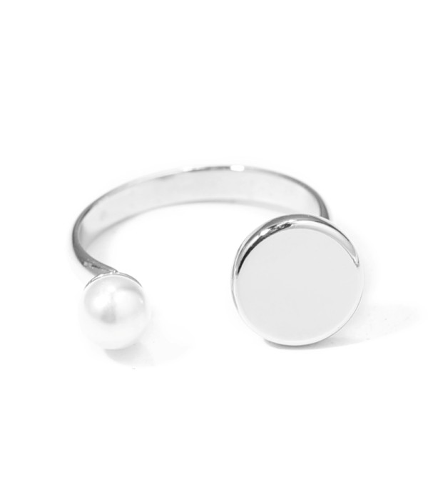 Anillo abierto plateado con perla