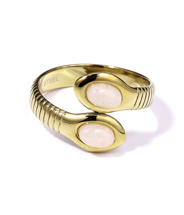 Anillo dorado con serpiente de dos cabezas con piedra