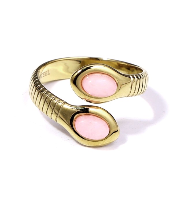 Anillo dorado con serpiente de dos cabezas con piedra