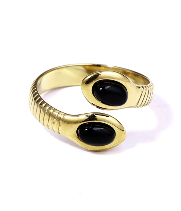 Anillo dorado con serpiente de dos cabezas con piedra