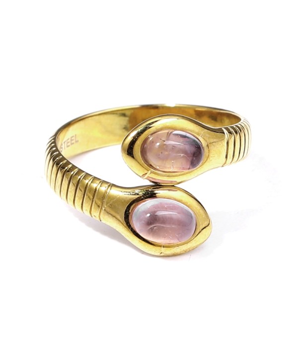 Anillo dorado con serpiente de dos cabezas con piedra