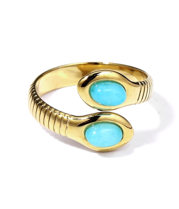 Anillo dorado con serpiente de dos cabezas con piedra