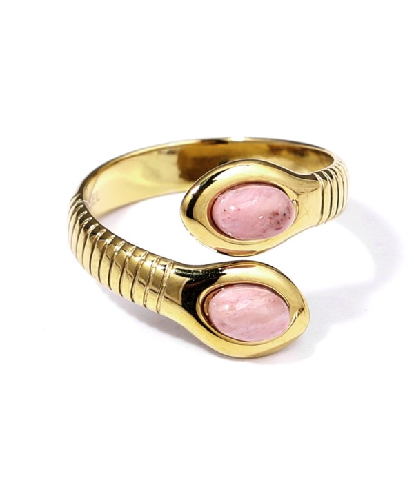 Anillo dorado con serpiente de dos cabezas con piedra