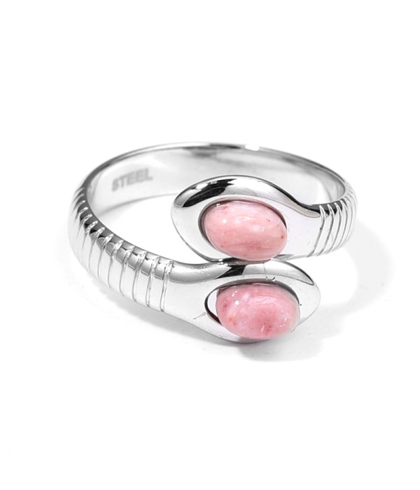 Anillo plateado con serpiente de dos cabezas con piedra