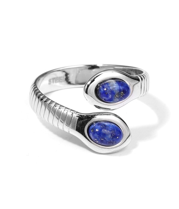 Anillo plateado con serpiente de dos cabezas con piedra