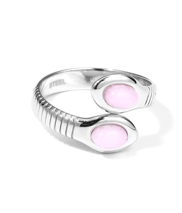 Anillo plateado con serpiente de dos cabezas con piedra