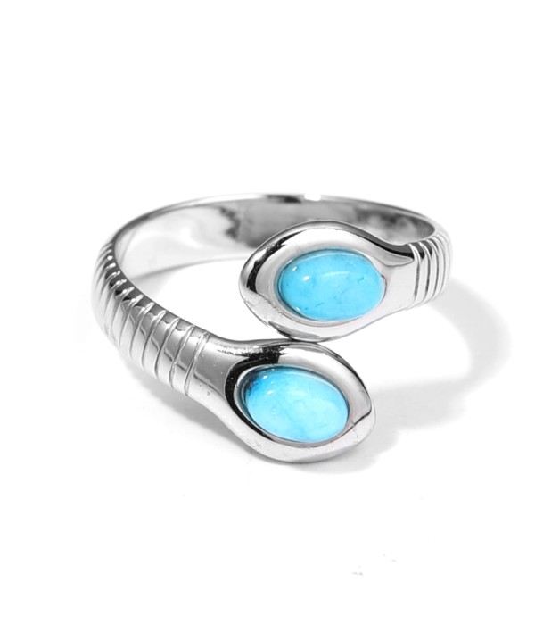 Anillo plateado con serpiente de dos cabezas con piedra