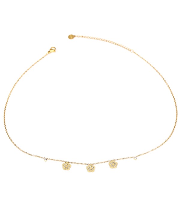 Collar dorado con colgante de flor con circonitas