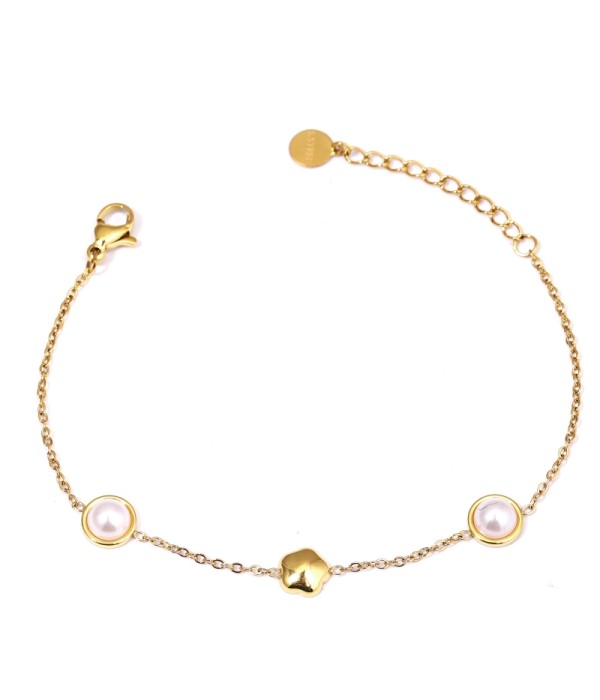 Pulsera dorada con perla