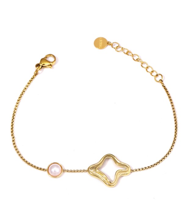 Pulsera dorada con perla y curva hueca