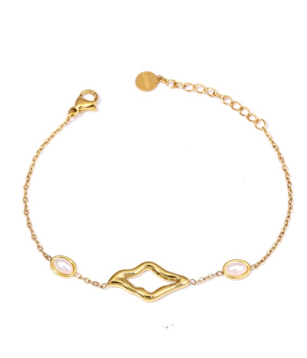 Pulsera dorada con perla y curva hueca
