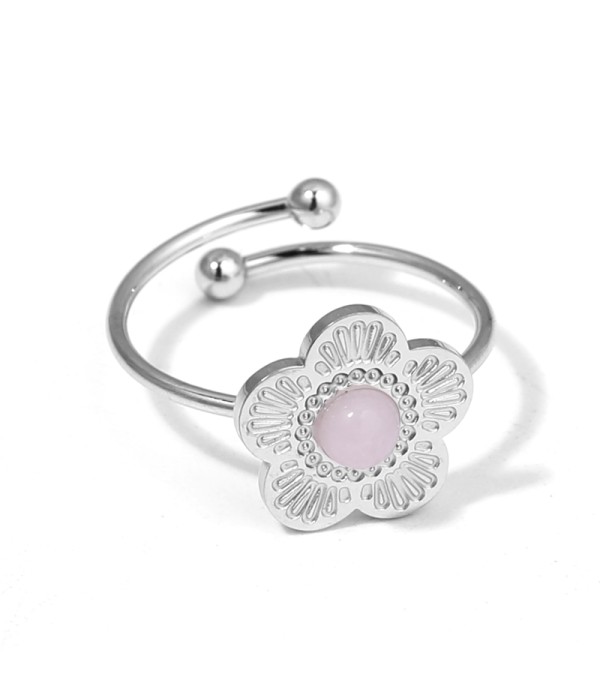 Anillo plateado de flor con piedra de colores