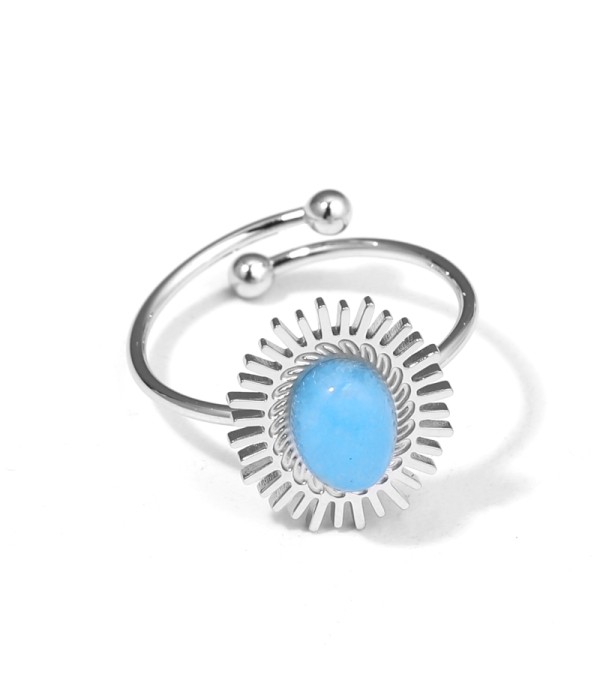 Anillo plateado de sol con piedra de colores