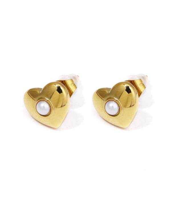 Pendientes dorados de corazón con perla