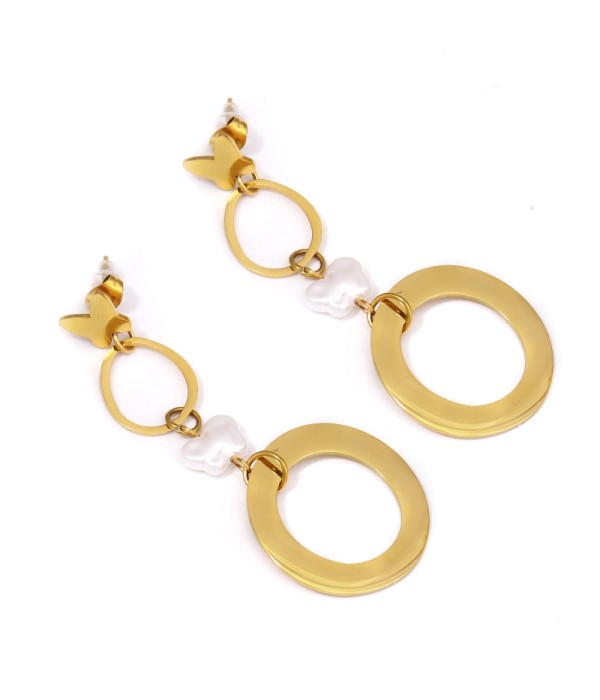 Pendientes dorados de perla con colgante de aro