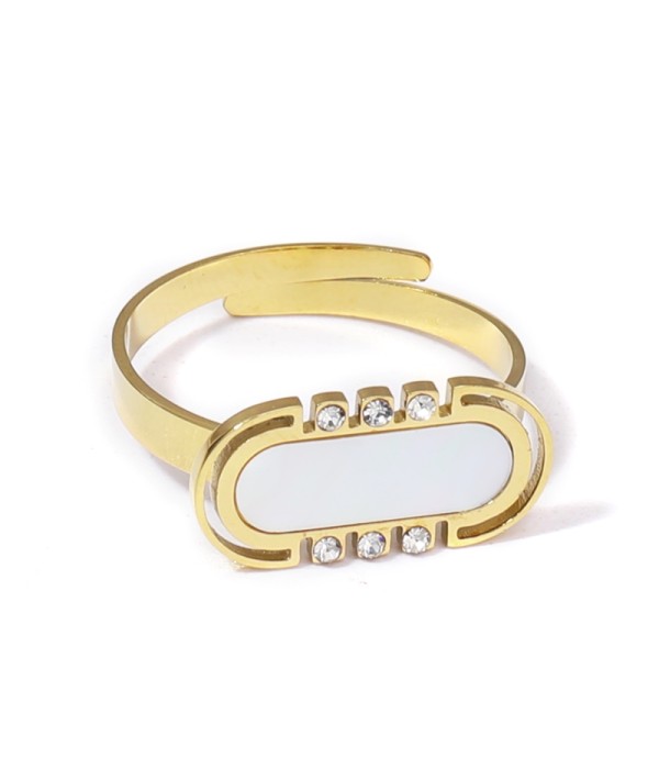 Anillo con rectángulo redondeado decorado con nácar y...