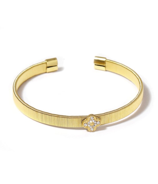 Pulsera rígida dorada con padrón de líneas verticales