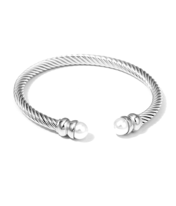 Pulsera rígida plateada con arco trenzado