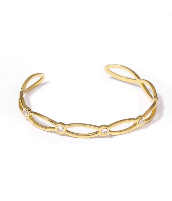 Pulsera rígida dorada abierta en forma de infinito