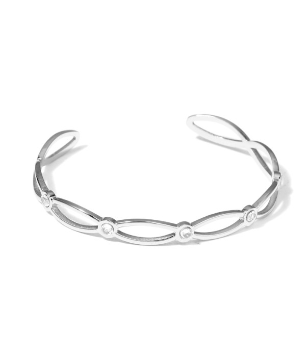 Pulsera rígida plateada abierta en forma de infinito