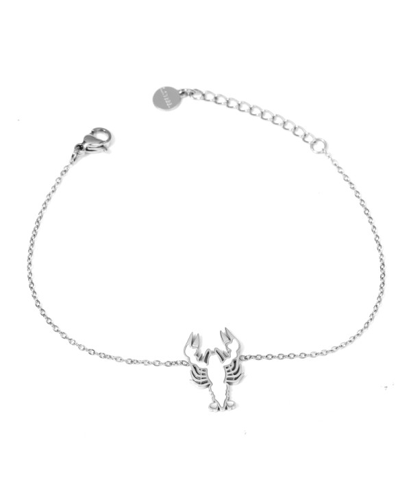 Pulsera plateada con langostino decorado con nácar
