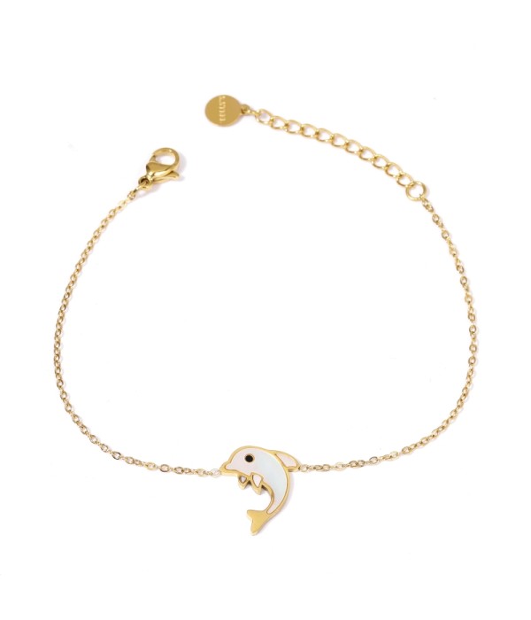 Pulsera dorada con delfín decorado con nácar