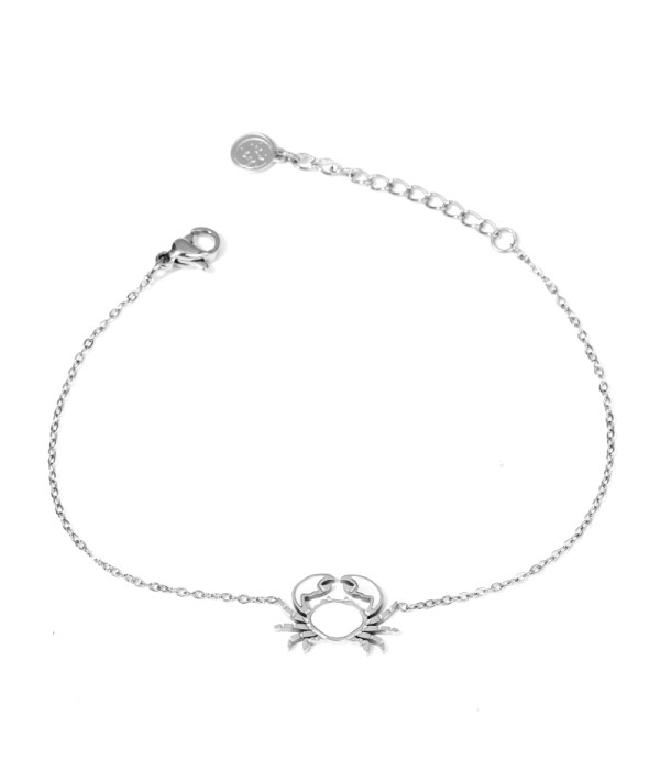 Pulsera plateada con cangrejo decorado con nácar