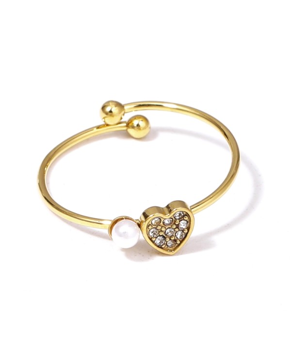 Anillo con perla y corazón de circonitas