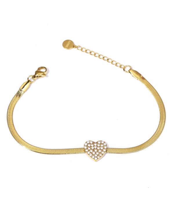 Pulsera dorada con dije de corazón de circonitas