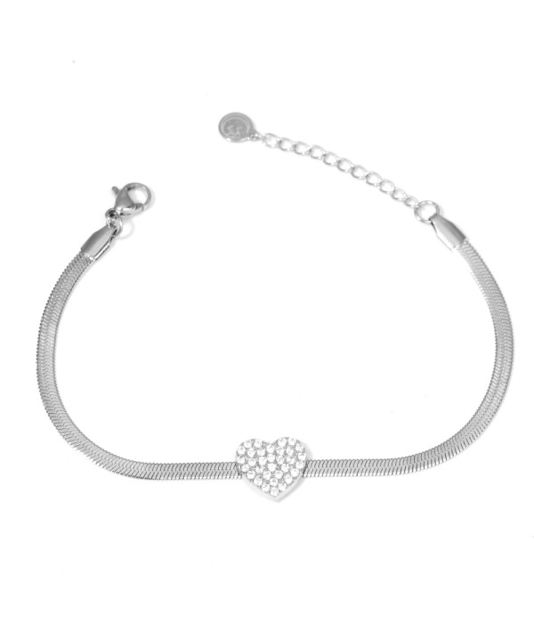 Pulsera plateada con dije de corazón de circonitas