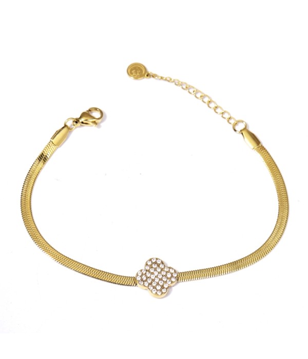 Pulsera dorada con dije de flor de circonitas