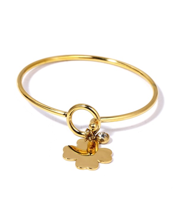 Pulsera rígida dorada de flor