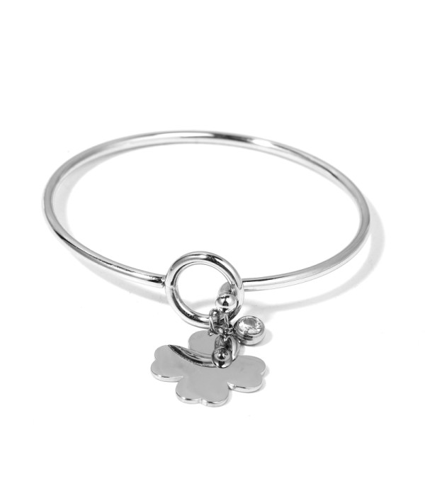 Pulsera rígida plateada de flor