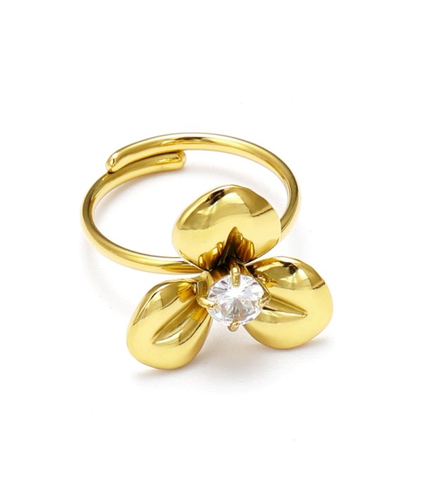 Anillo abierto dorado de flor
