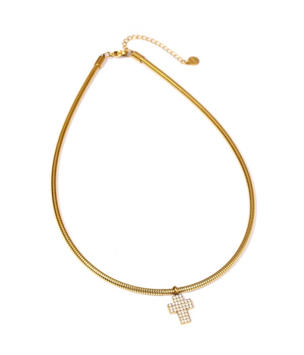 Collar dorado con dije de cruz de circonitas