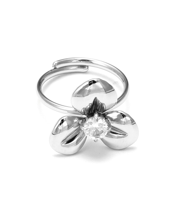 Anillo abierto plateado de flor