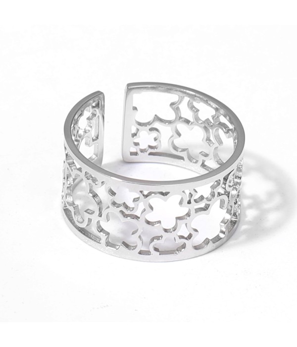 Anillo plateado abierto calado de formas