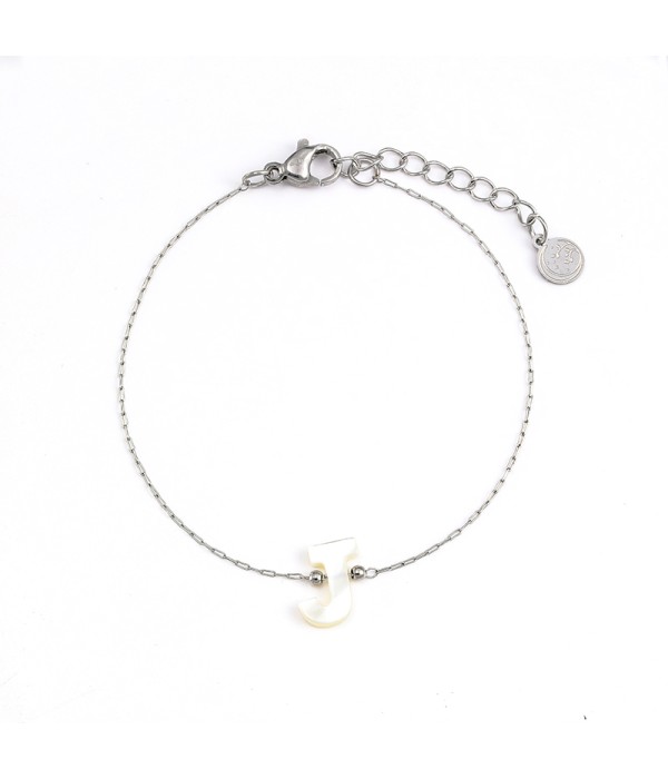 Pulsera plateada de letra J
