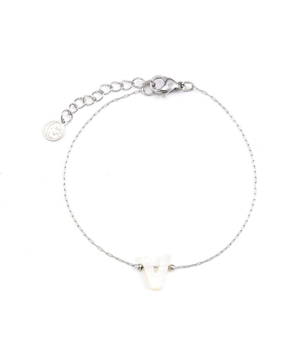 Pulsera plateada de letra V
