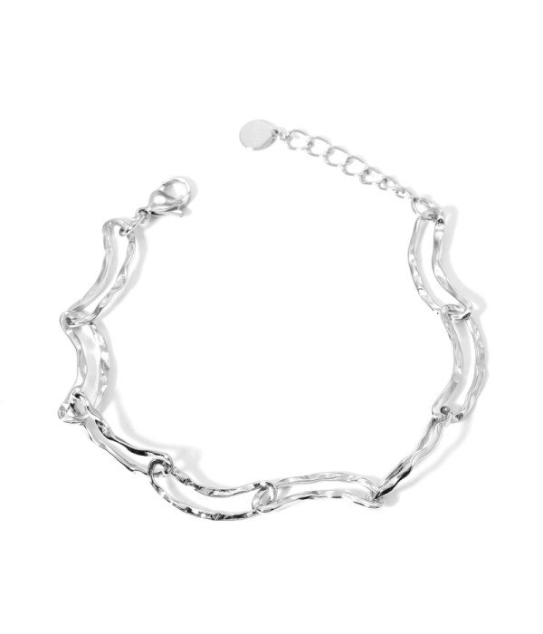 Pulsera plateada eslabones rectangulares redondeados