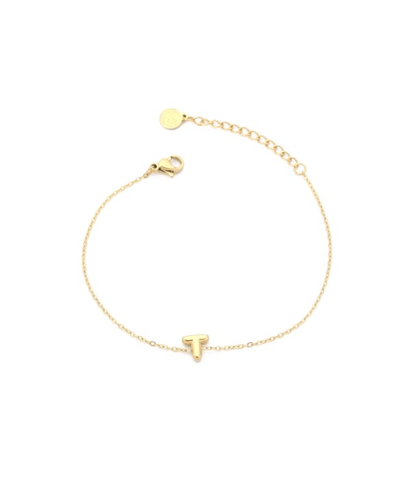 Pulsera dorada con colgante de letra T