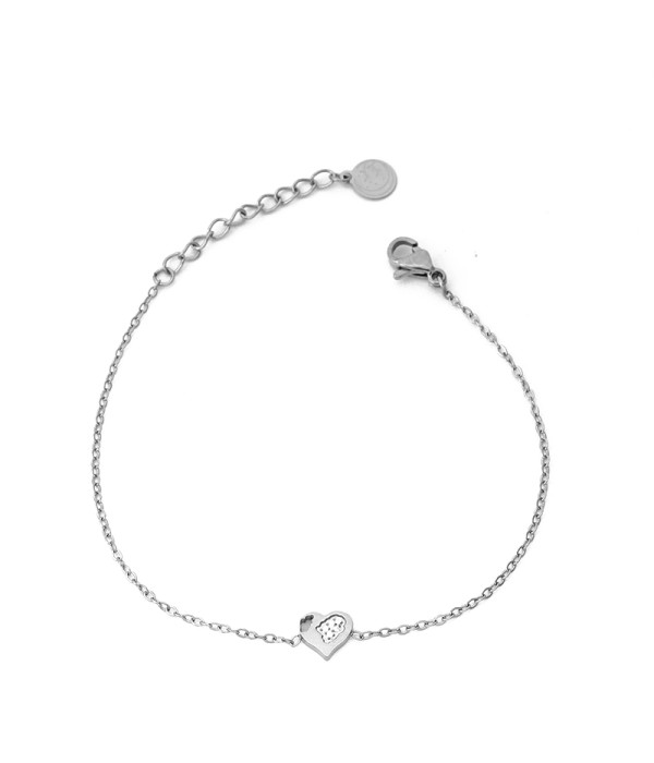 Pulsera plateada con corazón y detalles en circonitas