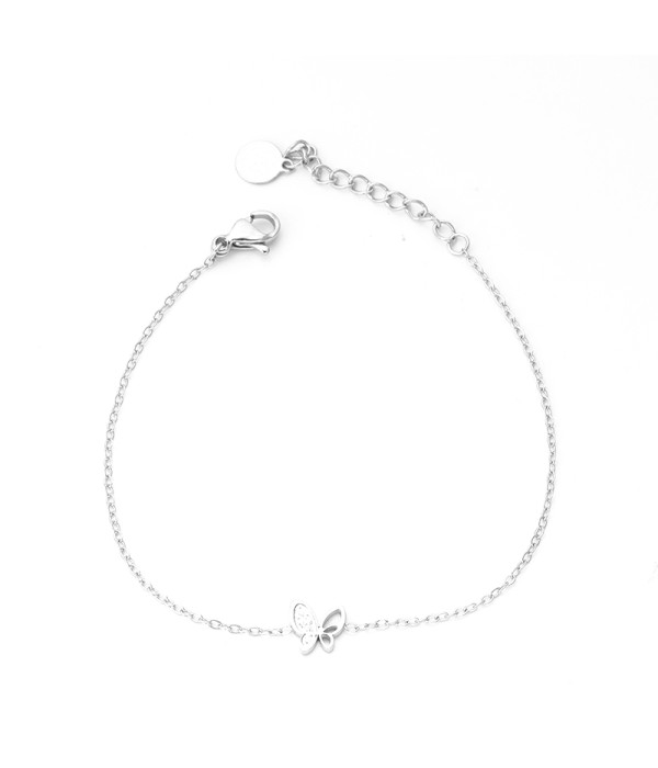 Pulsera plateada con mariposa y detalles en circonitas