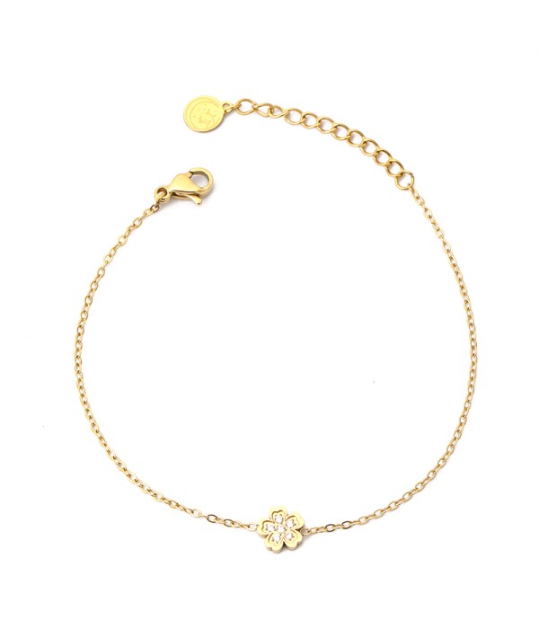 Pulsera dorada con flor y detalles en circonitas