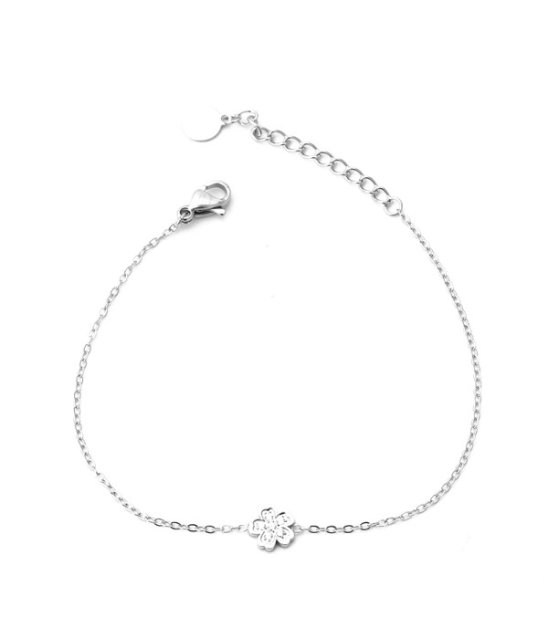 Pulsera plateada con flor y detalles en circonitas