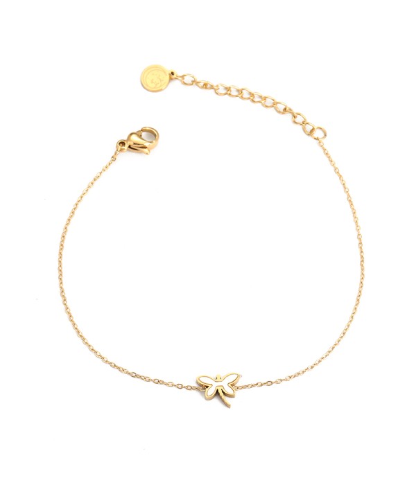 Pulsera dorada con libélula de nácar