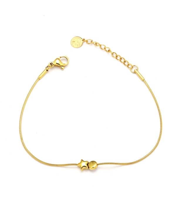 Pulsera estrella y esfera lisa dorada