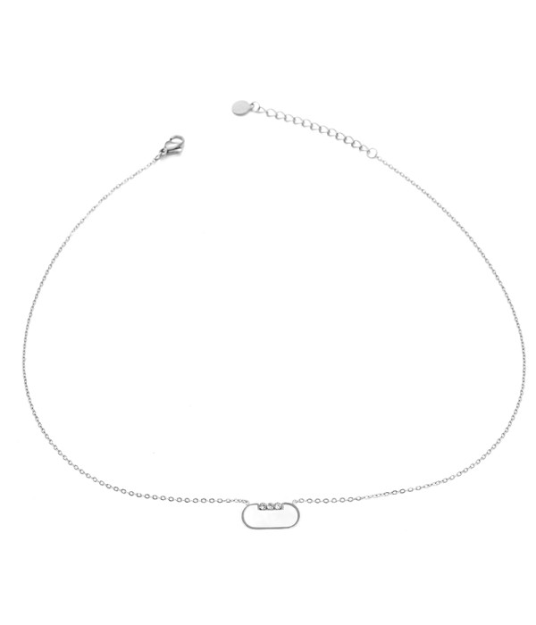 Collar plateado con rectángulo redondeado de nácar y circonitas