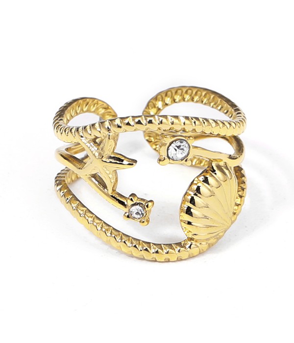 Anillo dorado con bandas curvadas y entrecruzados