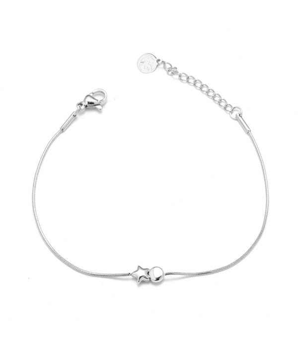 Pulsera estrella y esfera lisa plateada